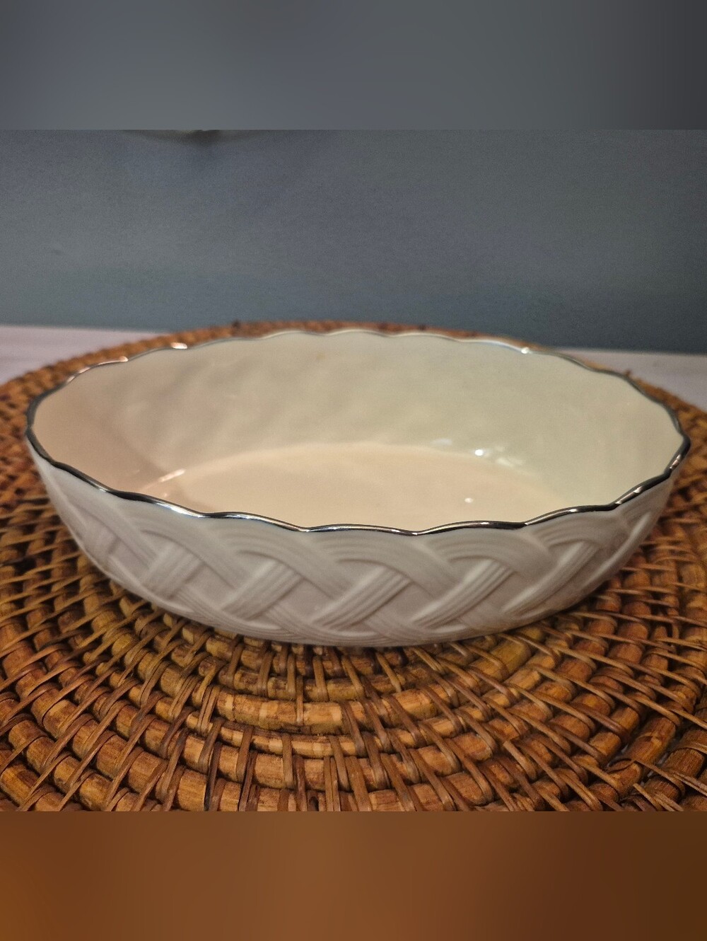 Lenox Lattice Collection Oval Scalloped Bowl with Platinum Trim